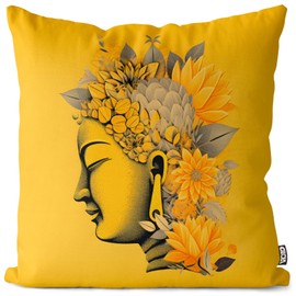 VOID Buddah Flowers Asia Statue Cushion Cover Polyester Waterproof Easter Decorative Cushion Outdoor Cushion Size: 80 x 80 cm