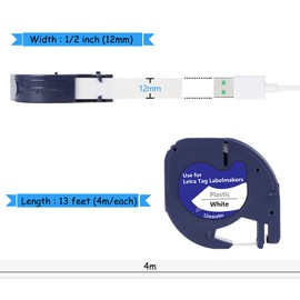 5 x hehua 91221 Compatible with Dymo LetraTag Label Tape 12 mm x 4 m Tapes 91221 91201 S0721610 for Letratag xr Label Tape LT100H LT110T LT100T QX50 XR XM 2000 Plus 200B