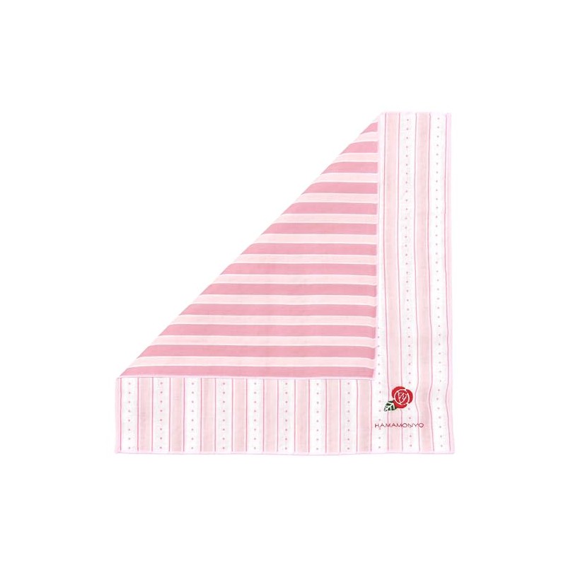 [濱文様] リバーシブルガーゼハンカチ ロマンボーダーとバラ