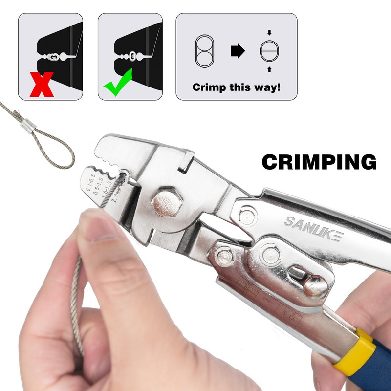 Sanuke Wire Rope Crimping Kit, Cable Swaging Tool Crimps up
