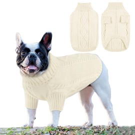 Small Medium Dog Jumpers, Dog Sweaters Pet Cat Warm Knitted Cozy Fall Winter Puppy Cold Clothes, Soft Classic Turtleneck Knitted Dog Pullover Sweater for Pug, Bulldog, Dachshund (White, L)