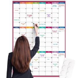Large Dry Erase Calendar For Wall - Undated 3 Month Calendar, 28'' x 40'', Erasable & Reusable Laminated White Board With 8 Round Stickers, Vertical Layout For Home, Office And Classroom Use
