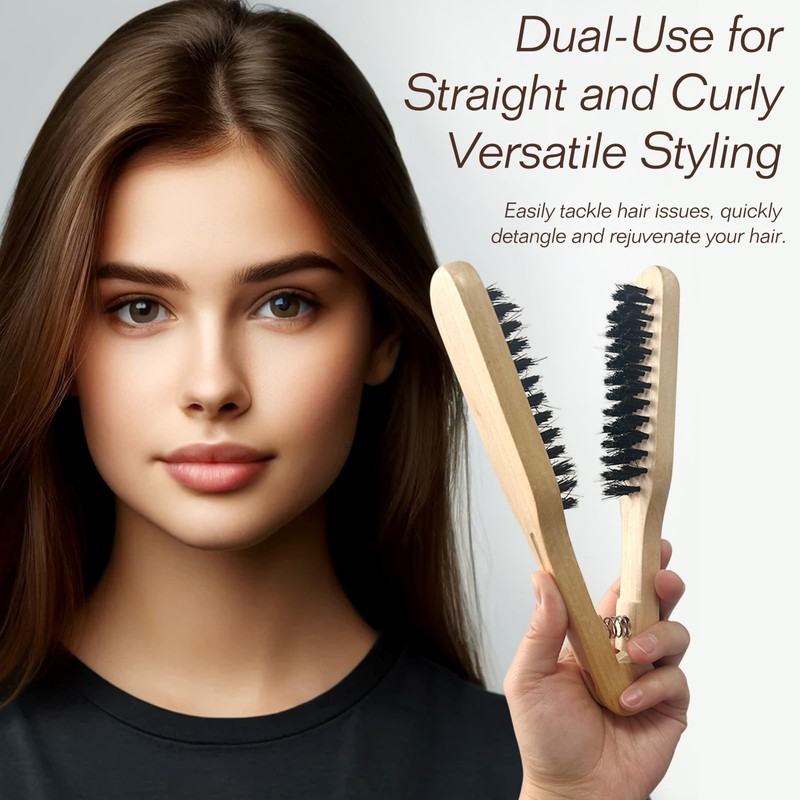 Professional Hair Straightening Comb, Double Brush Wooden Salon Hairdressing Anti-static