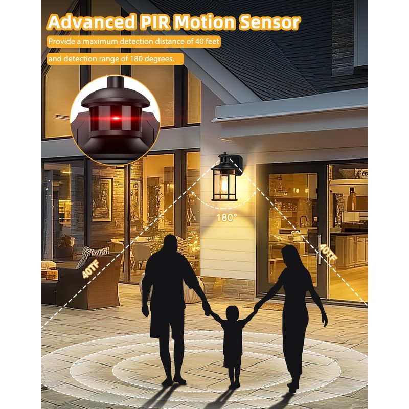 2 Pack Porch Lights with GFCI Outlet, Dusk to Dawn