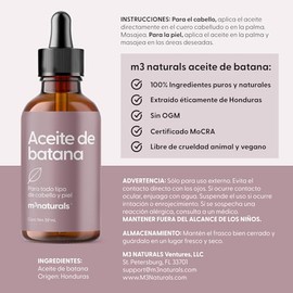 M3 Naturals Aceite de Batana Puro para Cabello y Piel, 59 ml