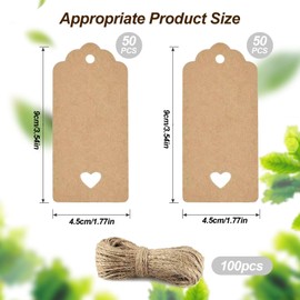 100PCS Brown Kraft Gift Tags (4.5x9cm), Tags with Stringn Two Sizes, Suitable for ChristmasBirthdayWedding Party Gifts, Tie on Labels with String