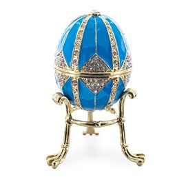 BestPysanky Crystal Rhombus on Blue Enamel Royal Inspired Metal Easter Egg 3.15 Inches