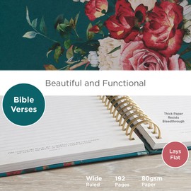 Christian Art Gifts Journal W/Scripture for Women with God All Things Mathew 19:26 Bible Verse Teal/Roses 192 Ruled Pages, Large Hardcover Notebook, Wire Bound