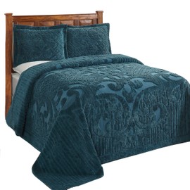 Better Trends All Season Bedspread 100% Cotton Chenille Bedspreads Coverlet Luxurious Medallion Pattern Tufted 1 Piece Full/Double Size 96" X 110" Soft Lightweight Teal Bedding Ashton Collection