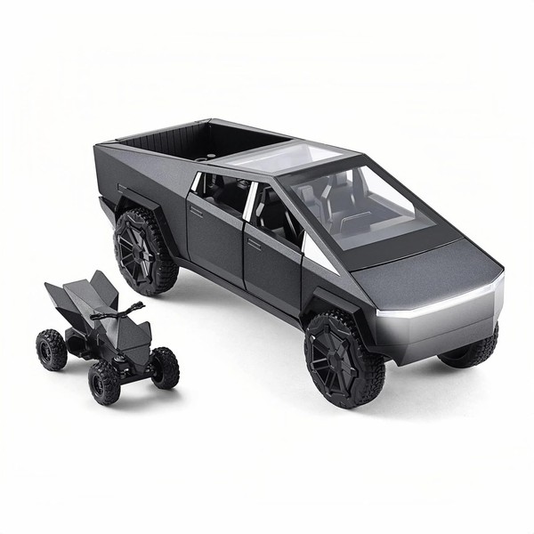 LAEKIY Cybertruck Toy Metal Car Model with Motorcycle, Cyber Truck