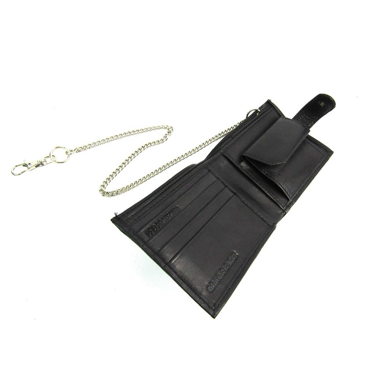 GENTS LEATHER WALLET AND CHAIN (086) (BLACK)