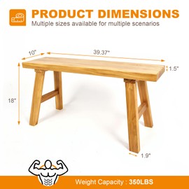 YEXINGlow 39.4" Farmhouse Solid Wood Bench: Long Rustic Indoor Narrow Wooden Bench for Entryway,Living Room, Dining Room,End of Bed,Hallway (39.4" X 10" X 18")