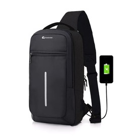 Bluelander Mochila Antirrobo Cruzada, Bolso de Pecho, Bandolera Multifuncional con Puerto USB, Tela Oxford Impermeable con Línea Reflejante, Bolsillos Ocultos, Ideal para Hombres y Mujeres (Negro)