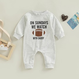 Chloefairy Baby Boy Girl Football Romper On Sundays We Watch Football with Daddy Onesie Jumpsuit One Piece Football Outfit (Gray Daddy, 0-3 Months)