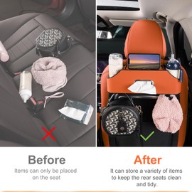 Sancaral Car Rear Backseat Extra Multifunctional Drink Cup Holder Organizers with Tissue Storage Box Organizer & Hooks for Car Seat Back. Orange