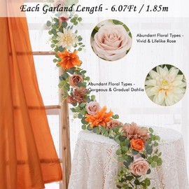 Waipfaru Fall Garland Decor, 6.07Ft Eucalyptus Flower Garland for Table, Fall Floral Garland with Terracotta Flowers for Wedding Arch Backdrop Wall Thanksgiving Decorations (Terracotta)