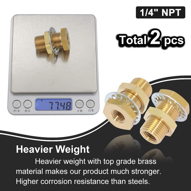 Boeray 2pcs Bulkhead Brass Pipe Fitting 1/2 Inch NPT Female