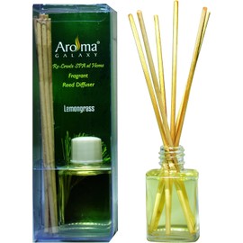 AROMA GALAXY Lemon Grass Scent Reed Diffuser Set/Aroma Reed Diffuser/Scented Reed Diffuser for Offices, Home - 30 ML with 6 Reed Sticks (Lemon Grass Scent) 1 Count (Pack of 1) Transparent