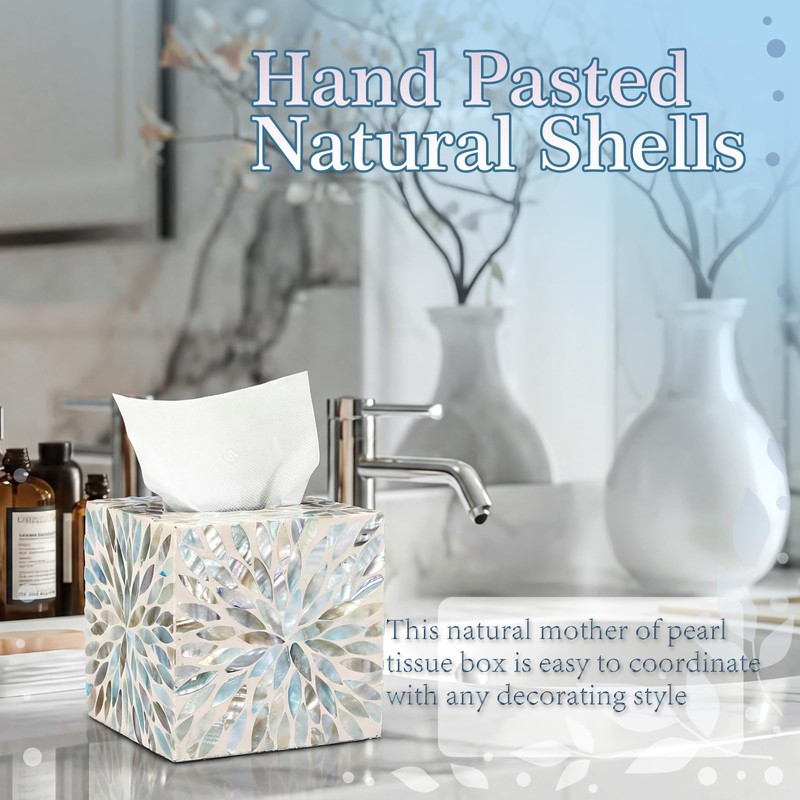 Reallnaive 5.9 Inch Cube Mother of Pearl Tissue Box Cover