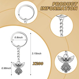 Therwen 200 Pcs Guardian Angel Keychain Silver Angel Charm Keychain Pendant Baptism Favors Key Ring for Women Funeral Party Gifts Arts and Crafts, 3.15 Inch