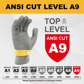 dinopro Upgraded 2.0 ANSI A9 Cut Resistant Glove Food Grade Cutting,Stainless Steel Mesh Metal Glove Mandoline Knife Protection for Slicing,Kitchen Cooking,Oyster Shucking and Fish Scale Remover