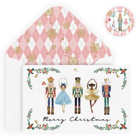 Artoid Mode 24 Pack Merry Christmas Thank You Cards Holly Nutcrackers Greeting Cards Gift With Envelope Sticker Blank Note Cards for Birthday Wedding Baby Shower Bridal Shower, 4 x 6 Inch