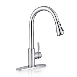 Sink Faucet, Pull Down Kitchen Faucet with Sprayer Low Lead Commercial Modern Stainless Steel rv Farmhouse Kitchen Faucet Single Handle 1 or 3 Hole Kitchen Sink Faucet, Polished Chrome WEWE