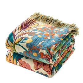 MSGKV Boho Throw Blanket for Couch Bed Chair 100% Cotton Muslin Breathable Vine Embroidery Blanket 50"x60" Sofa Blankets for All Seasons Lightweight Farmhouse Blankets Boho Home Decor