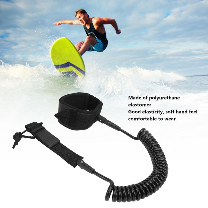 Surfboard Leash High Elasticity TPU Black Adjustable Coiled Surfing Leg