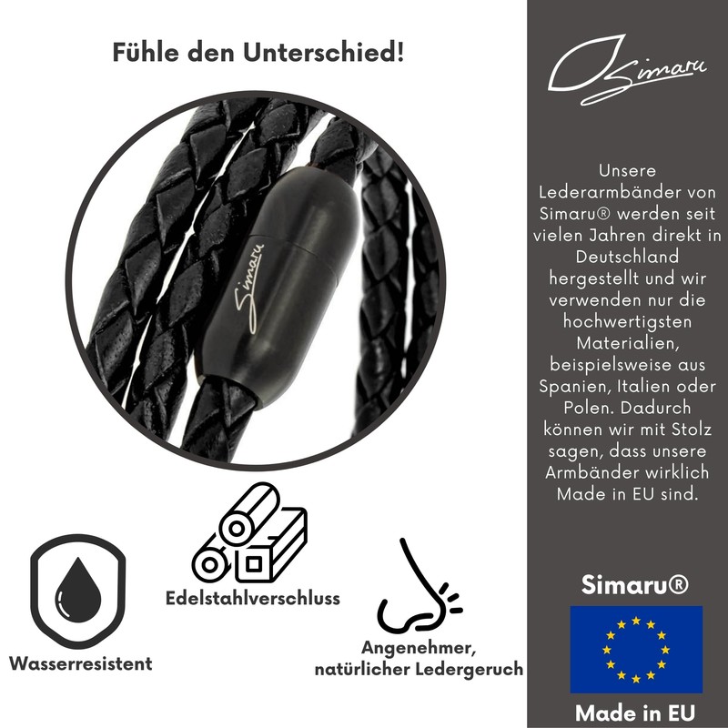 Simaru Leather Bracelet Made in Germany, Braided Wrap Bracelet, Premium