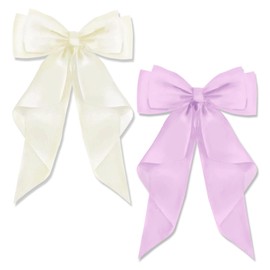 AYNKH 2 Pack Large Bow Hair Clips Long Silky Satin Plain French Hair Barrette Simple Accessories for Women and Girls