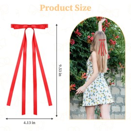 8 Pcs Dual Bows for Girls, Deep Red Hair Ribbon, Alligator Clips Hair Bows, Solid Satin Bowknot Accessories with Long Tassel Tail for Women Girls Daily Festival Dress Decor
