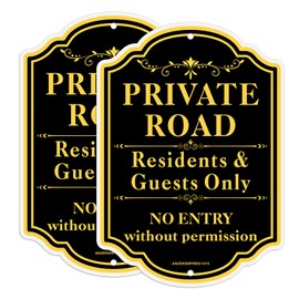 2 Pack Private Road Residents and Guests Only Sign, No Entry Without Permission Sign, Private Driveway No Trespassing Signs, 14"x10"Rust Free Reflective Aluminum, Weatherproof, Fade-Resistant