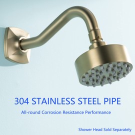8 Inch Angled Shower Arm Extension with Flange, SWHYGER Stainless Steel Curved Shower Head Arm Replacement, Brushed Gold,SW-91068-8BG.