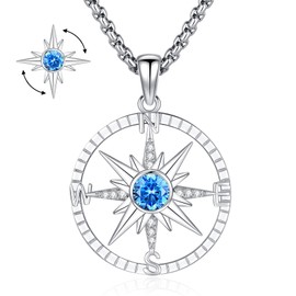 Eusense Compass Necklace for Women Men Sterling Silver 925 Compass Pendant Compass Jewelry Womens Mens Compass Necklaces Gifts for Birthday Graduation Anniversary Valentine, Sterling Silver,