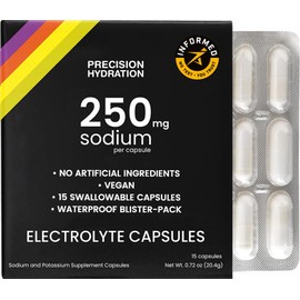 Precision Hydration Electrolyte Capsules - 15 Blister Packed (Waterproof) / Salt Capsules - Combat Cramp - No Artificial Ingredients, Digestion-Friendly Formula - Gluten Free,Vegan Friendly (1-Pack)