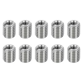 sourcing map 10Pcs Threaded Insert, Stainless Steel M10*1.5 Male to M5*0.8 Female Repair Nut 12mm Long Thread Adapters Sleeve Reducing Nut Thread Repair Screw for Hardwoods Softwoods