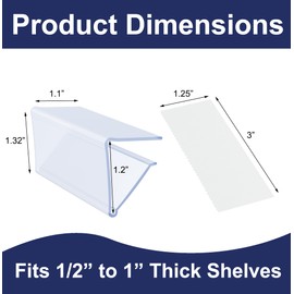 25 Pack - 3"L Clear Wood Shelf Label Holder + Inserts Fits Shelves 1/2" to 1" Thick
