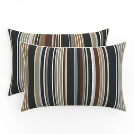 Pillow Perfect Stripe Throw Pillow, Lumbar - 11.5" x 18.5", Black Multi Labrisa Rattan 2 Count