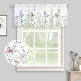 Inselnwald Floral Kitchen Valance for Windows, Watercolor Flowers Print Short Window Curtains for Bathroom Light Filtering Rod Pocket Wildflowers Summer Decor 52" x 18" Colorful