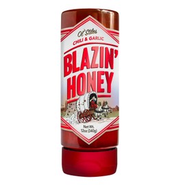 Ol' Stiles Blazin' Honey-100% Pure Honey, Infused with Garilc, Chilis. 12oz Squeeze Bottle