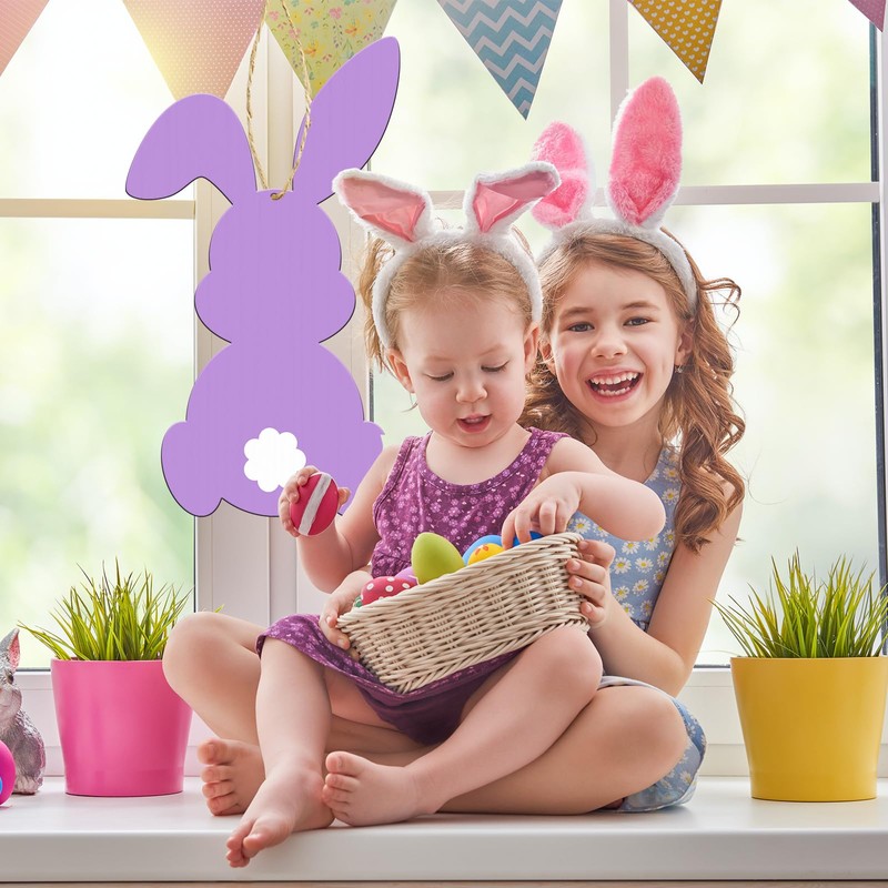 Easter Bunny Wooden Sign Easter Door Sign with String Easter
