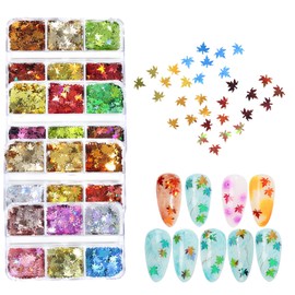 Nail Hologram Maple Leaf Autumn Leaves 4 Box Set Nail Parts Nail Sequins Colorful Maple Leaf Large Capacity Ultra Thin Glitter Nail Glitter Glitter Maple Leaf Gel Nail Resin Enclosed Nail Art Decoration Face Body Gel Nail Accessories DIY Craft Deco Parts