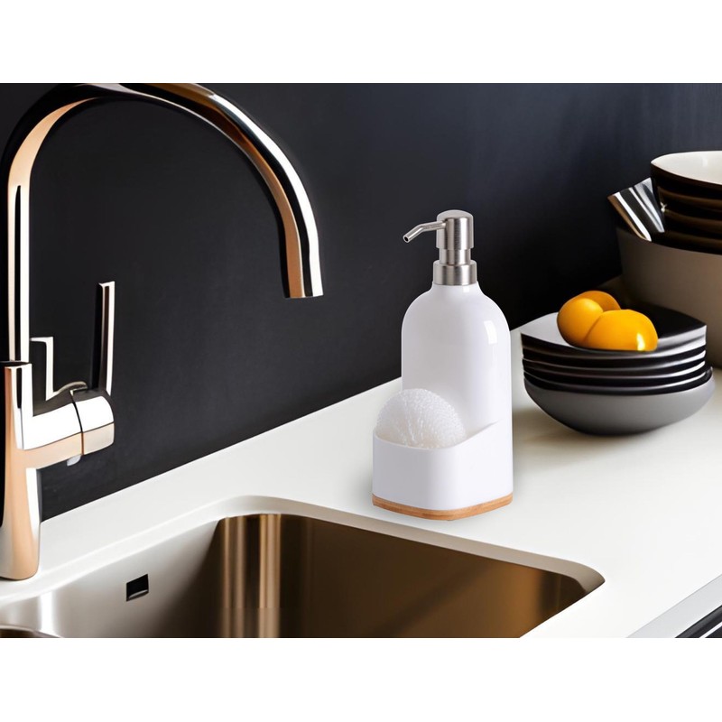 Clasin Home Kitchen Soap Dispenser with Sponge Holder, Refillable Acrylic