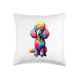 Colorful Pop Art Poodle Dog Toy Poodles Throw Pillow