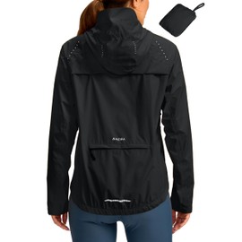 Bikewa Women's Cycling Rain Jackets Waterproof Windbreaker Lightweight Running Windproof Reflective Jacket Packable Hooded(Black,S)
