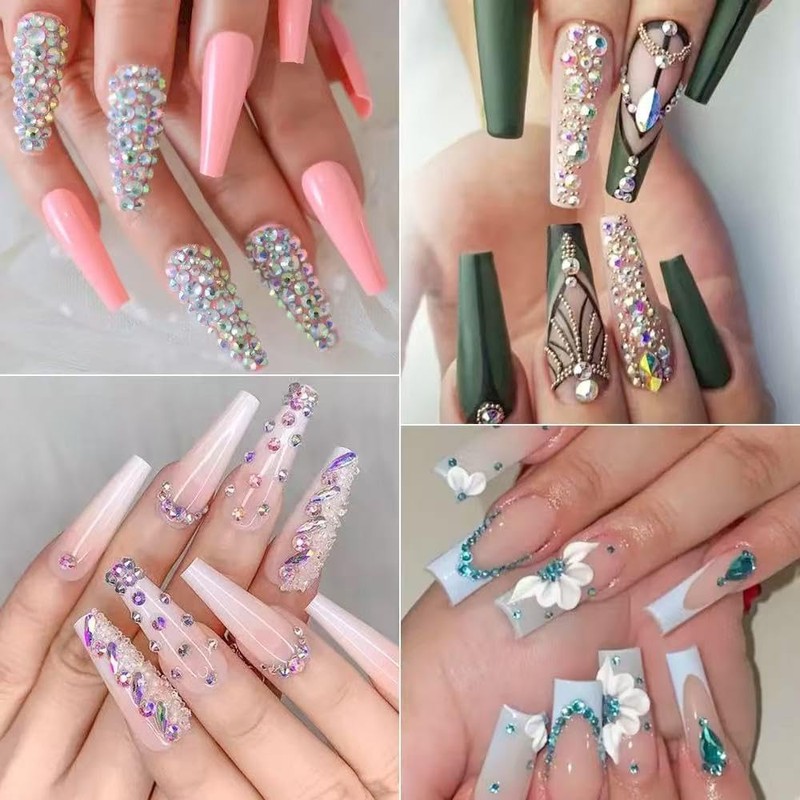 24Grid Shiny Colorful Nail Art Rhinestones 3D Flatback Rhinestones Pearl