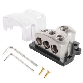 HSZJsto 3 Way Power Distribution Block Car Audio Splitter 1x 0 Gauge Input / 3X 4 Gauge Output Ground Distribution Block Amp for Automotive Car Truck Boat Marine, 1-Pack