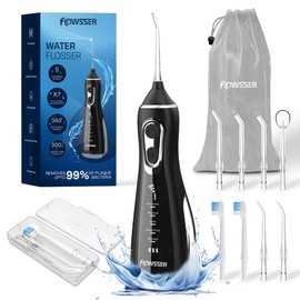 FLOWSSER Cordless Water Flosser for Teeth, 5 Modes, 60~140 PSI, 8 Tips, 300ML Tank, USB Rechargeable, IPX7 Waterproof, Portable Oral Irrigator for Gums, Braces, Tonsils, Home & Travel Dental Care