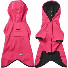 Blueberry Pet 12" Waterproof Dog Softshell Jacket, Hooded Raincoat and Windbreaker with Leash & Harness Hole, Pink, Outdoor Rain Gear for Dogs